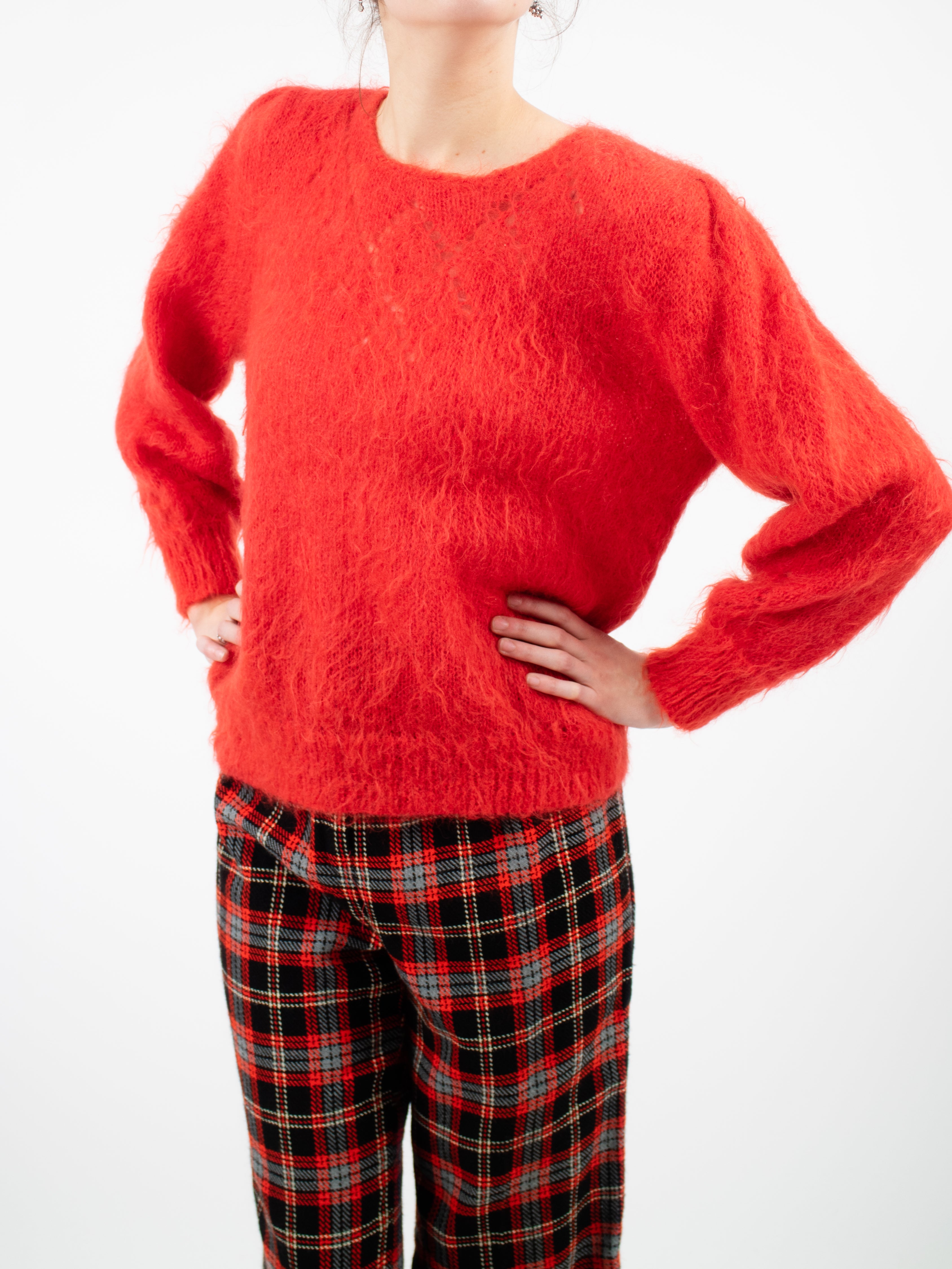 Mohair blend red sweater with shoulder pads