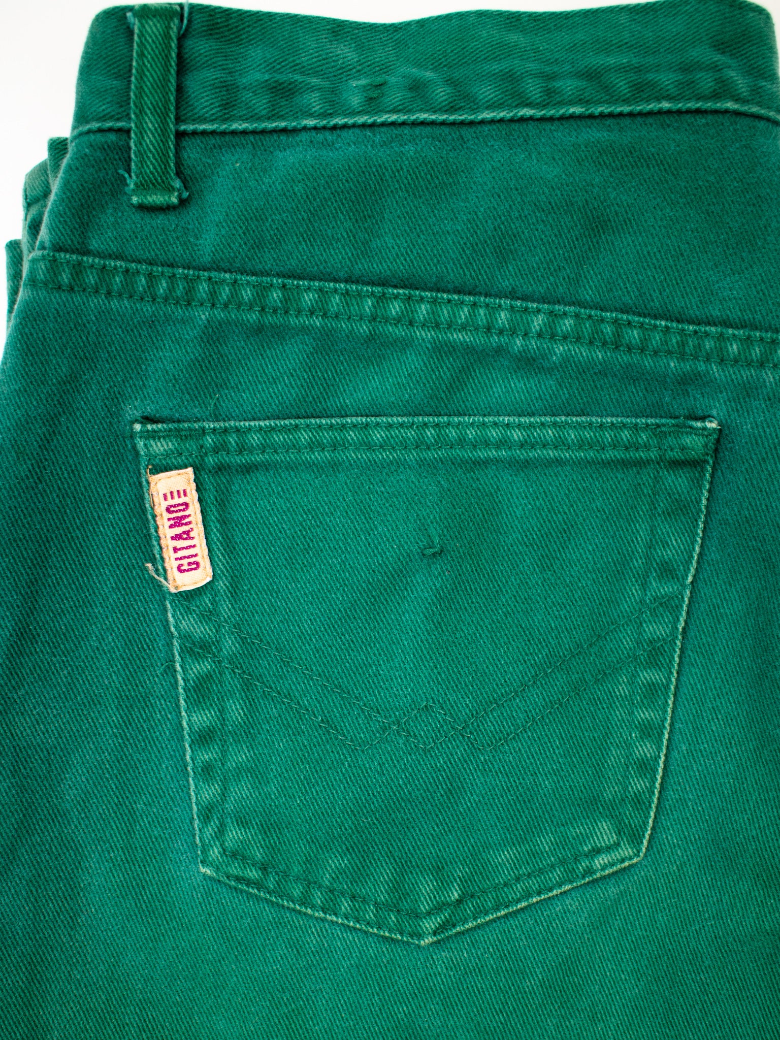 1980's 'gitano jeans wear' overdyed green jeans 34W